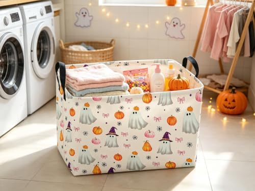 Sanjiaofeng Rectangular Pink Halloween Ghost Storage Basket, Trick or Treat - Image 6