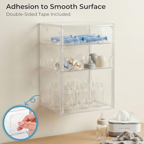 Baby Bottle Organizer – X-Large Adhesive Wall-Mount 3 Tier Adjustable Acrylic - Image 3