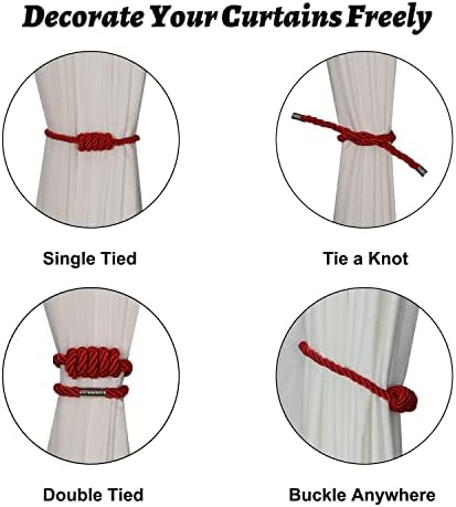 BEL AVENIR Magnetic Curtain Tiebacks 4 Pack Hand-Woven Curtain Ties - Image 3