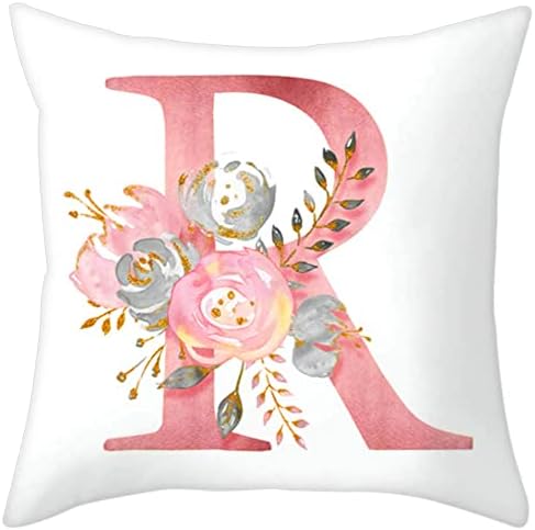 Throw Pillow Covers Alphabet Decorative Pillow Cases ABC Letter Flowers Cushion by Eanpet