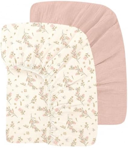 Organic Baby Crib Sheets 52x28 Inches 2 Pack 100% Muslin Cotton Soft Fitted by Knirose