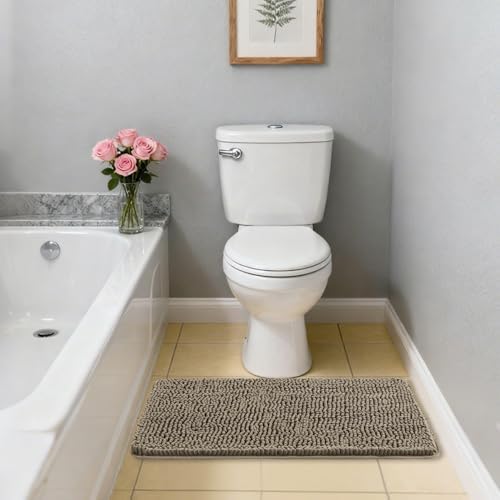 Chenille Bathroom Rug 20"x32" Taupe, Non-Slip Plush Bath Mat - Image 7