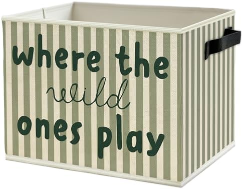 Green Stripe Boho Classroom Storage Bins Box by Unknown