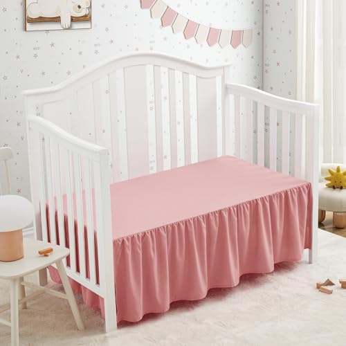 SiinvdaBZX Pink Crib Skirt Dust Ruffle, Microfiber Crib Bed Skirt - Image 3
