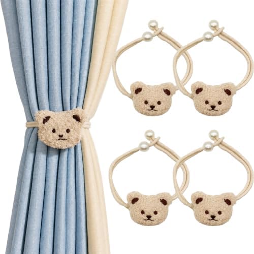 Beige Bear Curtain Tiebacks 4 Pack, Adjustable No-Drill Rope Ties by Unknown
