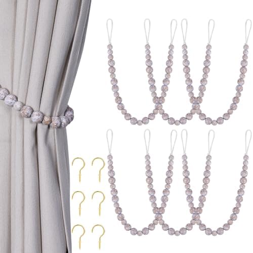 KLOGTSIND Wood Bead Curtain Tiebacks, 6 Pack Curtain Tie Backs by KLOGTSINDDirect