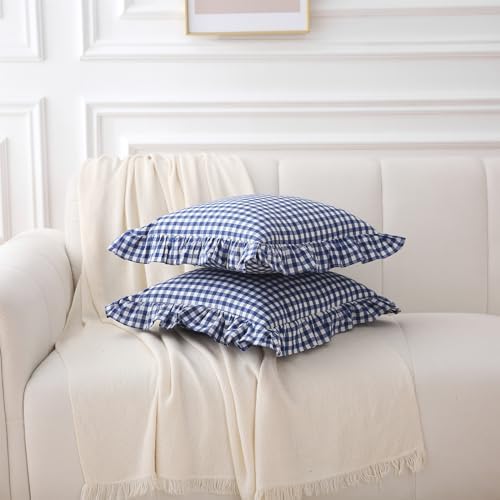 2 Pack Navy Blue Gingham Ruffle Throw Pillow Covers 18''x18'' - Image 3