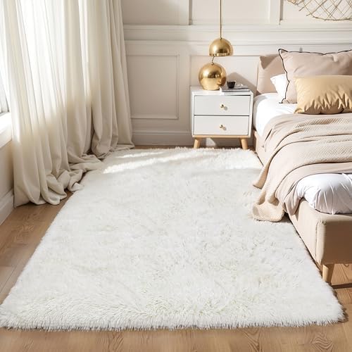 3x5 Cream White Fluffy Shag Rug by KICHOWUA