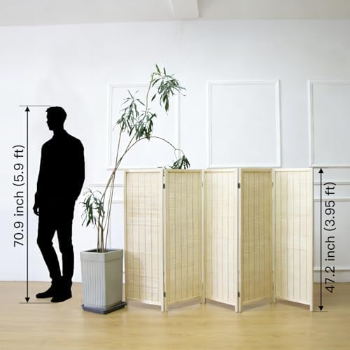 Furnnylane 5 Panel Short Room Divider Screen, Small Bamboo Panel Divider - Image 2