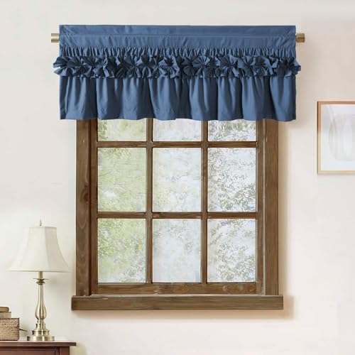 HIG 2 Pack Navy Ruffle Handcrafted Window Valances - Image 2