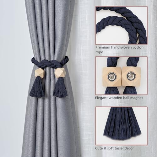 NICEEC 4 Pack Wooden Polyhedron Magnetic Curtain Tiebacks Boho Home Decor Drape - Image 3
