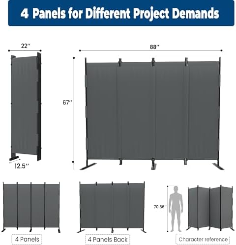 Room Divider 4 Panel Folding Screen 6ft Portable Wall Partition Room Divider - Image 5