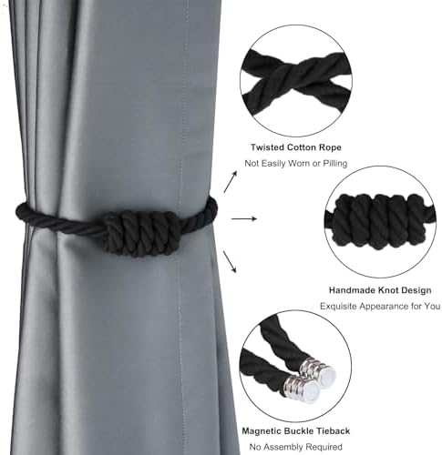 BEL AVENIR Magnetic Cotton Curtain Tiebacks 2 Pack Hand-Woven Curtain Ties - Image 4