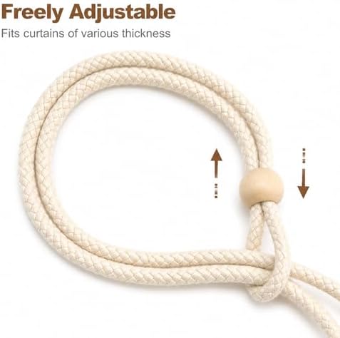 Wooden Bead Curtain Tiebacks 4 Pack Adjustable No-Drill Rope Ties - Image 3