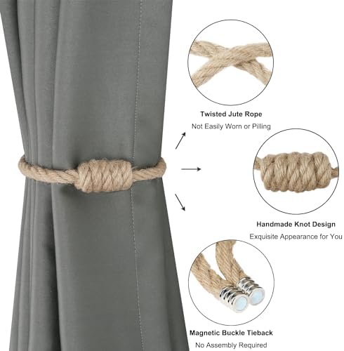 BEL AVENIR Magnetic Jute Curtain Tiebacks 4 Pack Hand-Woven Curtain Ties - Image 4