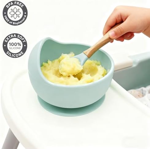Ginbear Suction Baby Bowl Silicone Bib Spoon Set 6 M+ - Image 2
