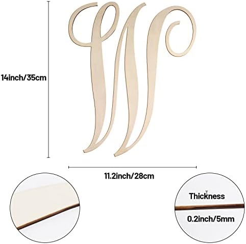 Cursive Wooden Letters W for Wall Decor Large Wood Monogram Letters 14 Inch - Image 2