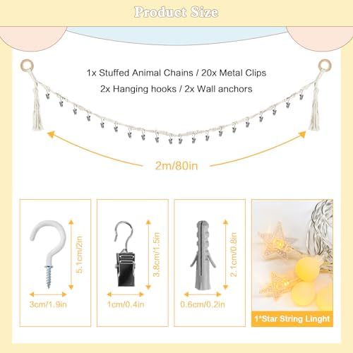 CERETIA 80" Stuffed Animal Organizer Chain, Corner Storage, LED Light - Image 5