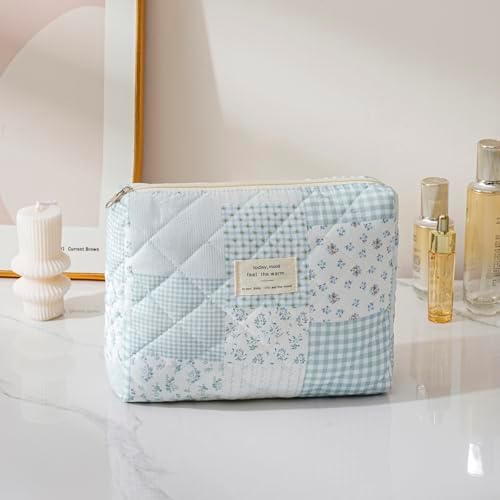 uekeboag Quilted Cotton Makeup Bag 2Pcs Coquette Cosmetic Bag, Large Soft - Image 2