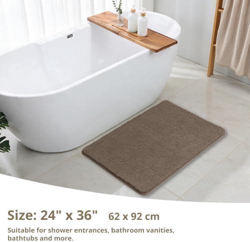 Polyester Bathroom Rug 24"x36" Brown, Non-Slip Soft Shaggy Bath Mat - Image 2