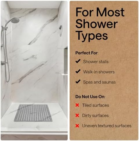 GORILLA GRIP Square Shower Stall Mat, Bathtub Floor Mat, 21x21 Gray - Image 6