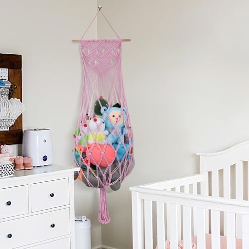 63 Inch Stuffed Animal Hammock Corner, Macrame Toy Plushie Net - Image 2