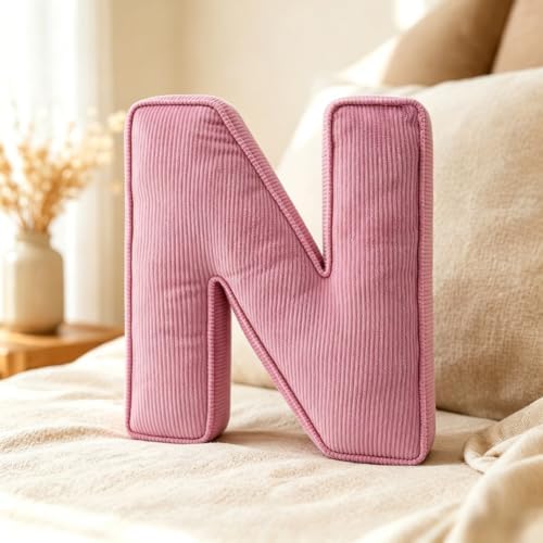 Pink Letter Plush Pillow, Letter Hugging Throw Pillows, Decorative Corduroy by Shapeazy