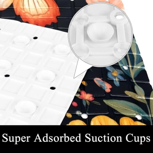Bathtub Mat Non Slip 26.8x15.1 Inch, Flowers Butterflies Shower Mat - Image 3