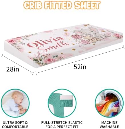 Custom Baby Girl Minky Crib Bedding Set, Elephant Bedding 3 Pcs Set - Image 3