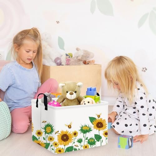 FXOLCSHE Rectangular Sunflower basket, Waterproof Canvas kids Laundry Nursery - Image 2
