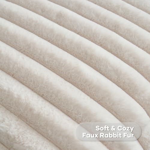 FUTEI Pack of 2 Faux Fur Throw Pillow Covers 22x22 Inch, Light Beige - Image 2