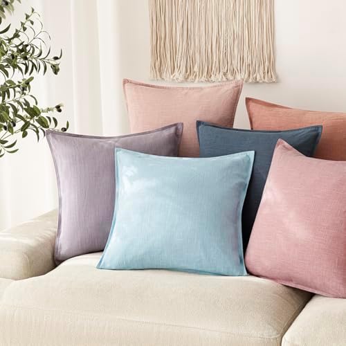 Foindtower Linen Solid Decorative Throw Pillow Covers 20x20 Inch Light Blue - Image 5