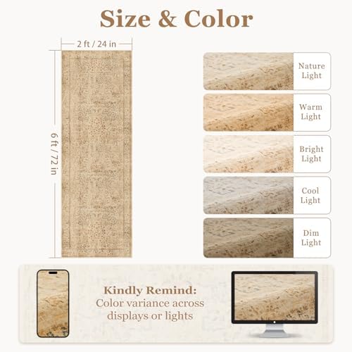 Neutral Tan Tree of Life 2x6 Runner Rug - Image 2