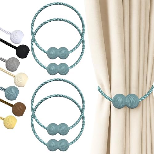 Hion Magnetic Curtain Tiebacks Blue 4pcs, Curtain Holdbacks Hooks Holders by Hion
