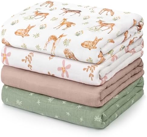 GLLQUEN BABY Muslin Swaddle Blankets 4Pk Receiving Blanket Large 35" x 40" by GLLQUENBABY