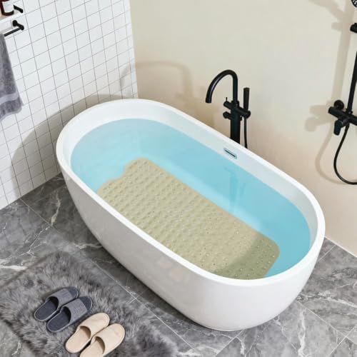 Anti-Slip Bathtub Shower Mat 40×16 Inch Opaque Khaki - Image 5