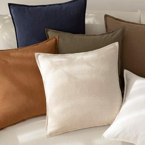 Foindtower Linen Solid Decorative Throw Pillow Covers 16x16 Natural Beige - Image 5