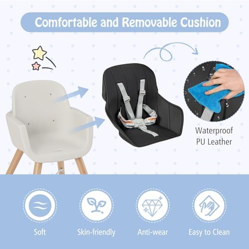 BABY JOY Baby High Chair, 3-in-1 Convertible Wooden Highchair - Image 7