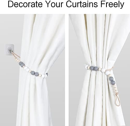 4 Pieces of Wood Bead Curtain Tieback Boho Curtain Holdbacks Curtain Hooks - Image 4