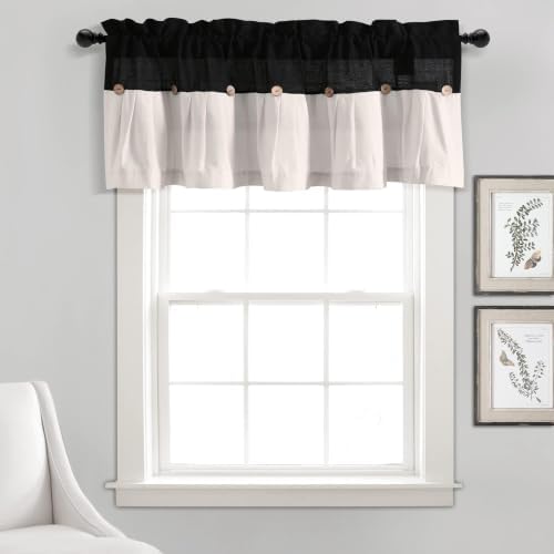 Lush Decor Linen Button Farmhouse Valance Curtians 52" W x 18" L Black & White by LushDecor