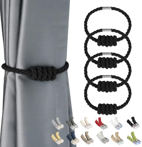 BEL AVENIR Magnetic Cotton Curtain Tiebacks 4 Pack Hand-Woven Curtain Ties by BELAVENIR