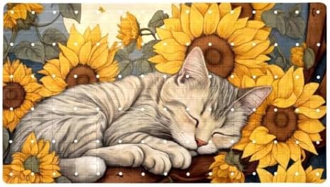 Shower Mat Non Slip 26.8 x 15.1 Inches, Sunflowers Sleeping Cat Bathtub Mat by Anna+Cowper