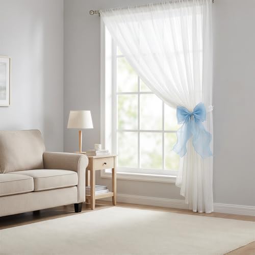 2 Pack French Lace Bow Curtain Tiebacks, Light Blue - Image 4