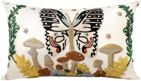 Embroidered Throw Pillow Cover, 20x12 Inch, Butterfly Moon by Kokaaee