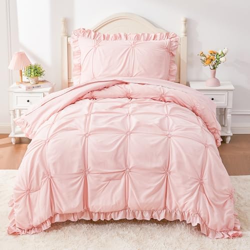 Twin Comforter Set for Girls, Boho Pintuck Bedding Comforter Sets, 4 Pieces - Image 2
