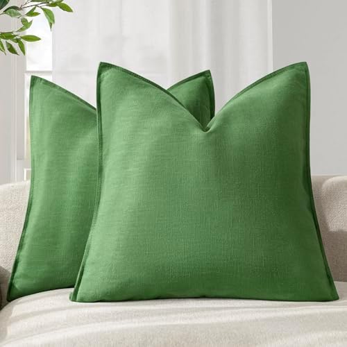Foindtower Linen Solid Decorative Throw Pillow Covers 22x22 Forest Green by Foindtower