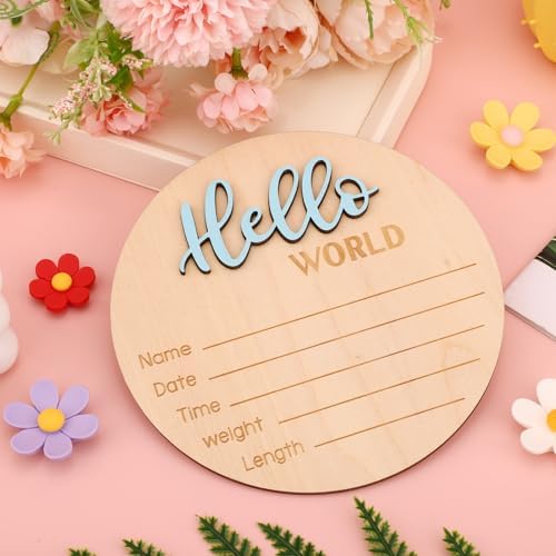 Baby Announcement Sign, Wooden Hello World Newborn Signs Birth Name Sign - Image 4