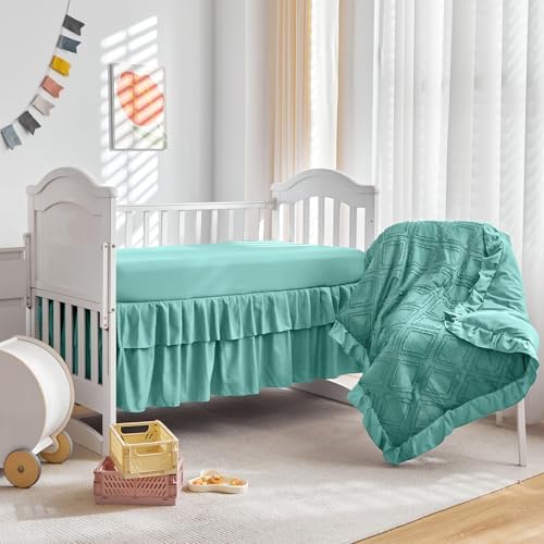 Tufted Ruffle Crib Bedding Set 3 Pieces Baby Girls Boys Boho Quilted Comforter - Image 6