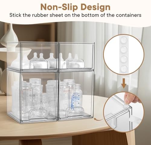 Baby Bottle Organizer, 4 Pack Clear Space-Saving Stackable Drawer - Image 4