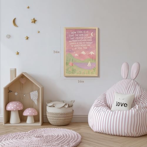 Christian Wall Art for Girls Room, Baby Girl Pink Nursery Decor Framed 16x24 - Image 2